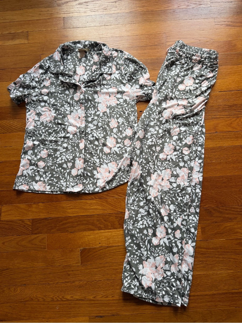 Floral Pajama Set - Pink & Gray